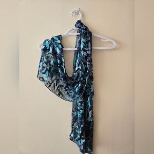 Jacques Vert Blue and Teal Patterned Silk Blend Scarf